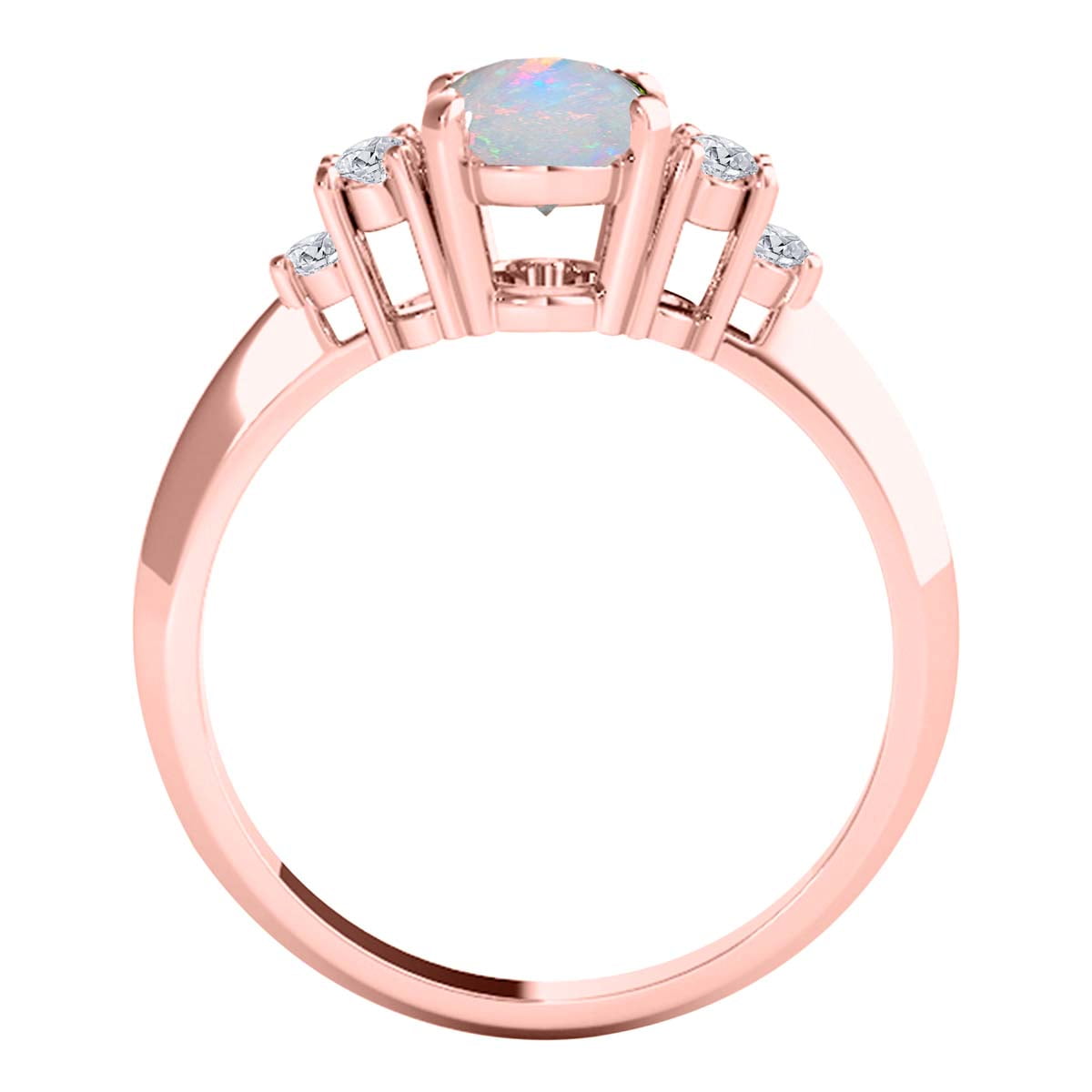 AoneJewelry Opal Gemstone Engagement Rings for Women |10K Rose gold 1.53 carat Gray Color Round Cut Prong Setting Genuine Diamond