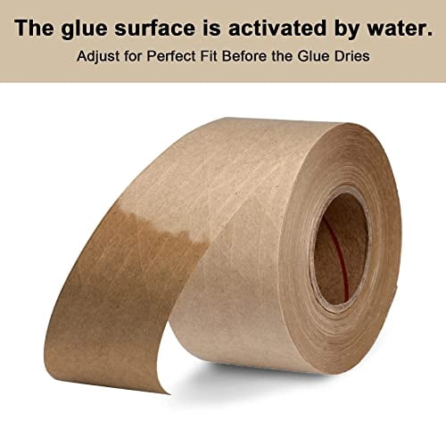Quivanta Water Activated Tape Fiber Reinforced Packing Tape Kraft Tape 2”X 165 feet Per Roll Brown Tape Gummed Paper Tape for Heavy Duty Packaging and Shipping Writable Eco-Friendly Biodegradable