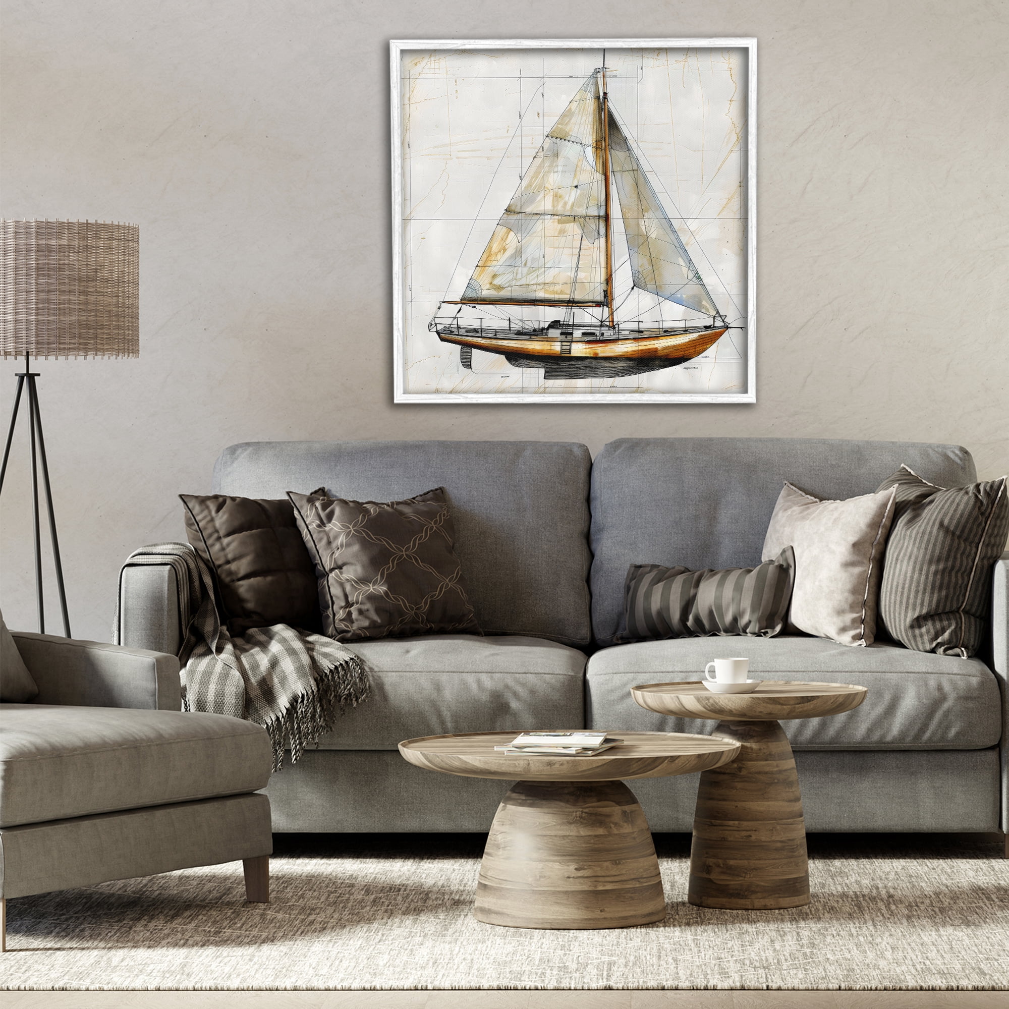Stupell Industries Vintage Sailboat Drawing Blueprint White Framed Giclee Art, design by Creative Studio