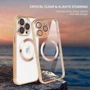 ShellTech Compatible with iPhone 12 Pro Max Magnetic Clear Case,Luxury Plating Electroplated Transparent Shockproof MagSafe Case with Full Camera Lens Protector for Women Girl Men,Gold