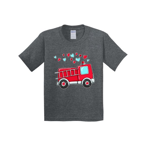Inktastic Valentine Fire Truck with Hearts Youth T-Shirt