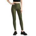 thumbnail image 2 of Vynhevius Women's Glossy Stretchy Leggings Solid High Elastic Slim Fit Full Length Casual Base Layer Tights, 2 of 7