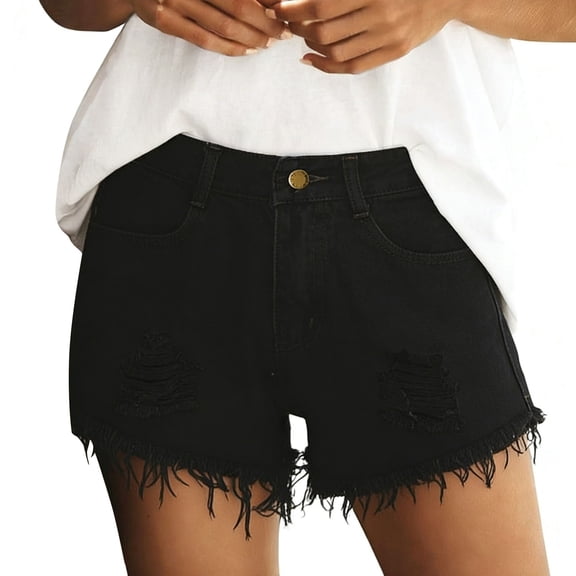 hoksml Women's High Waist Distressed Denim Shorts, Frayed Hem Jean Shorts, Casual Ripped Denim Shorts