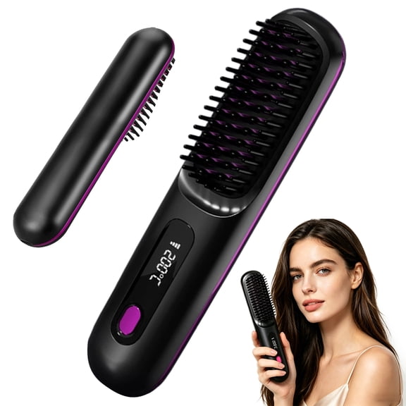 Hair Straightener Brush, Wireless Portable for Travel Straightening Comb Multi