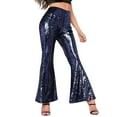 thumbnail image 2 of TXGREN pants for women trendy women's pants Women's Sequined Shiny High Waist Stretch Flare Pants Nightclub Trousers pants for women work casual Blue+L, 2 of 8