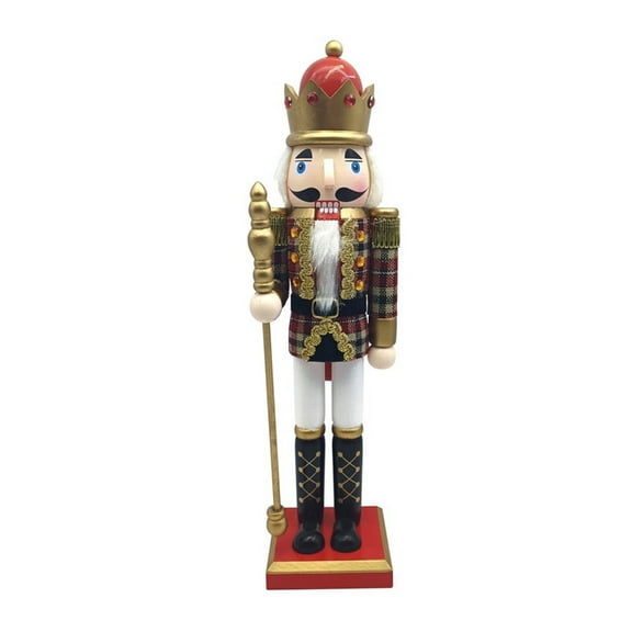 ZPAQI Christmas Wood Checkered Nutcrackers Handcrafts Soldier Puppet Decoration 38cm