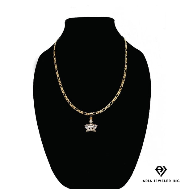 Collar de oro de 14 quilates con colgante de corona de diamantes, el mejor regalo unisex para madre, padre, novia, novio, ella, él, collar de cadena Figaro de 14 quilates de Aria Jeweler Daily