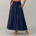 thumbnail image 5 of SROBPTY Skirts for Women Summer Solid Elastic Waist High Waist Midi A Line for Casual Wear, 5 of 5