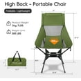 thumbnail image 2 of Swivel Folding Chair, High Back Camping Chair with Head Support, Side Cup Pocket, Stable Portable Outdoor Chair for Camp, Travel, Beach, Party, Fishing (Green), 2 of 8