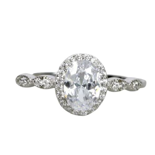 HeartsAndYou 1.65ct Oval Cut Moissanite Engagement Ring for Women Halo Women Solitaire 18k White Gold Over Silver
