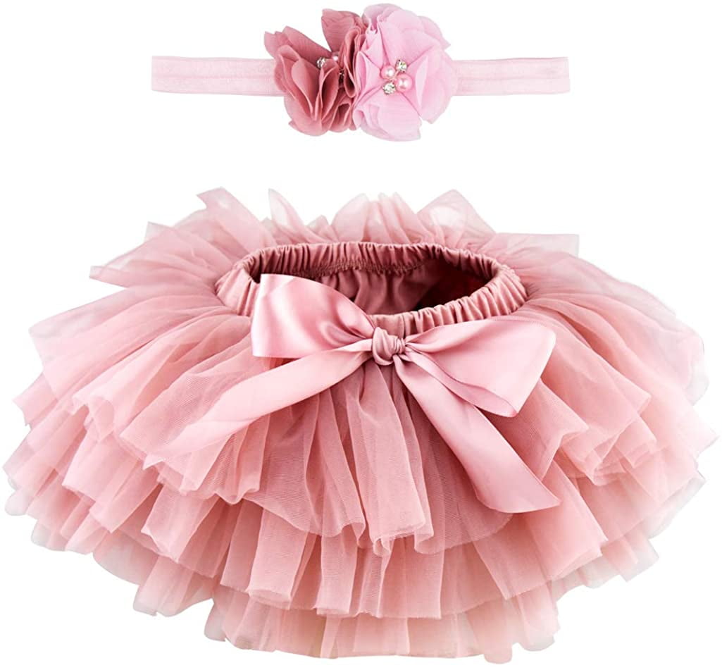 Baby Girls Tutu Bloomers Diaper Cover Cotton Tulle Bloomers and Headband Set 