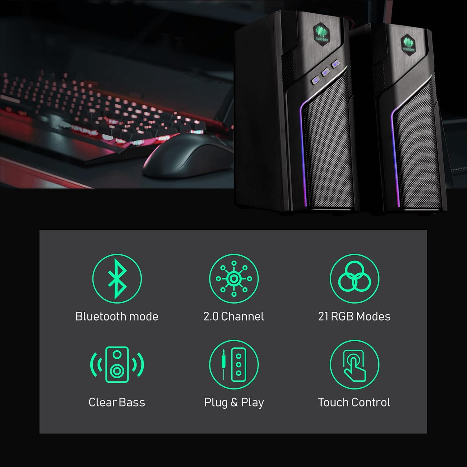 W-206RE RGB Gaming Speakers for PC, Bluetooth & USB Desktop Speakers for Gaming PC and Monitor, Touch Control Stereo Computer Speakers with 21 LED Light es