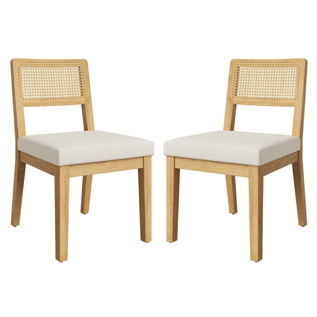 Fulvari Rattan Dining Chairs Set of 2, French Country Kitchen Chairs with Rattan Back, Modern Mid Century Farmhouse Wood Chair for Dining Room, Kitchen, Living Room