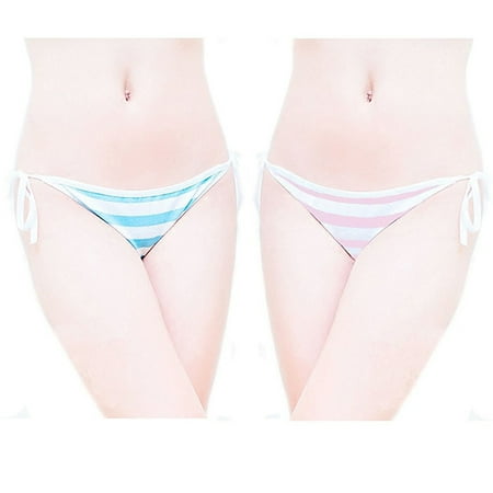 - Hot Cute Japanese Style Blue&pink Stripe Panties Bikini Cosplay Cotton Underwear Blue/Pink (Thong? Free Size