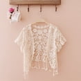 thumbnail image 4 of Womens Tassels Lace Bolero Shrugs Short Sleeve Crop Top Crochet Floral Open Front Cardigan for Wedding Evening Dresses, 4 of 16