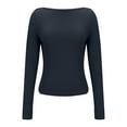 thumbnail image 5 of Aloohaidyvio Womens Long Sleeve Crewneck T-Shirt Basic Solid Slim Fit Cotton Tops Dark Gray M, 5 of 6