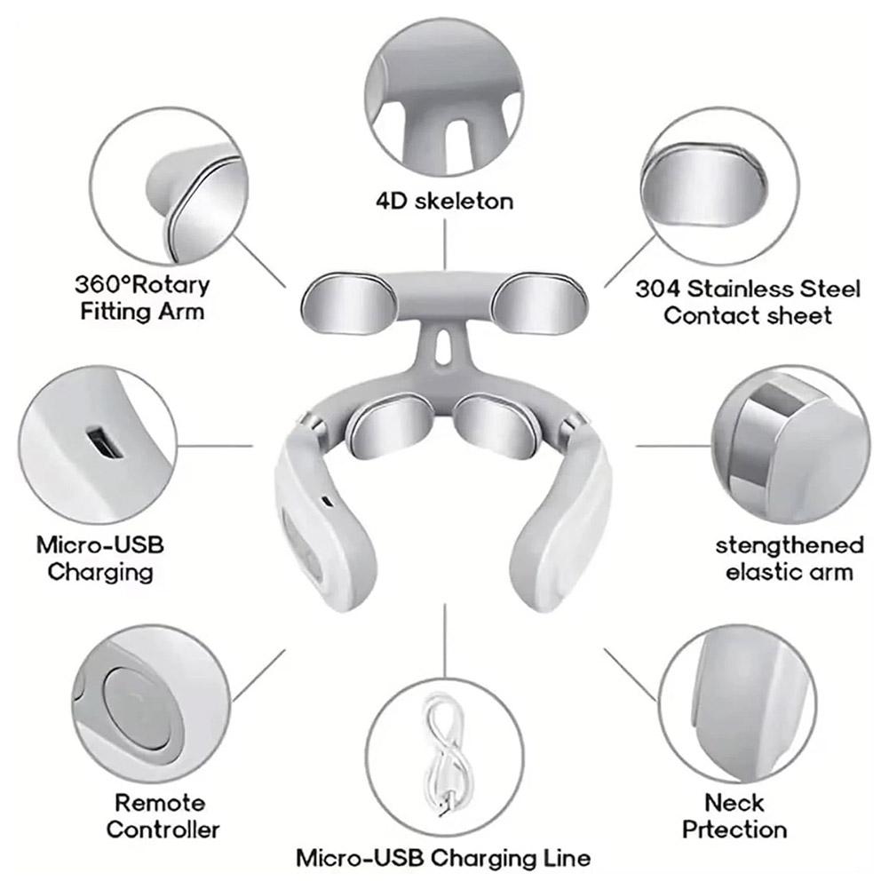 Cervical Massager USB Smart Pulse Heating 4 Head Neck Massager for Neck