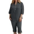 thumbnail image 3 of Trikvn Women Linen Sets 2 Piece Outfits Casual Summer Half Sleeve V Neck Tunic Top and Knee Length Bermuda Shorts Outfits Relaxed Fit Loungewear with Pockets, 3 of 4