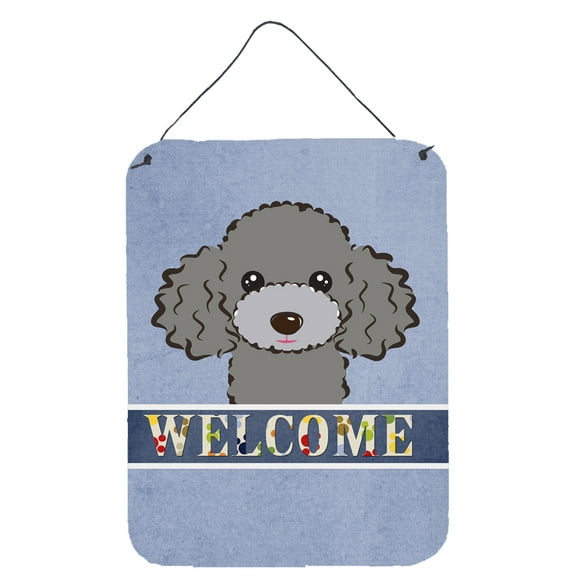 Caroline's Treasures BB1445DS1216 Silver Gray Poodle Welcome Wall or Door Hanging Prints, Blue, 12x16, multicolor