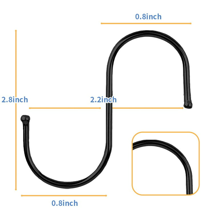 S Hooks for Hanging, 20 Pack S Shaped Hooks for Hanging Plants, Stainless Steel  S Hooks Heavy Duty, Durable S Shaped Hooks for Kitchen,Pots, Pans, Plants,  Bags, Cups, Clothes,2.8 Inch,Black 
