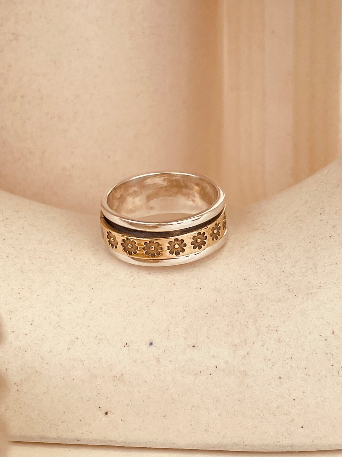 SS DESIGNS- Thumb Spinner Ring for Women – 925 Fidget Ring, Anxiety Relief Meditation Band, Handmade Gold & Silver Spinning Ring,