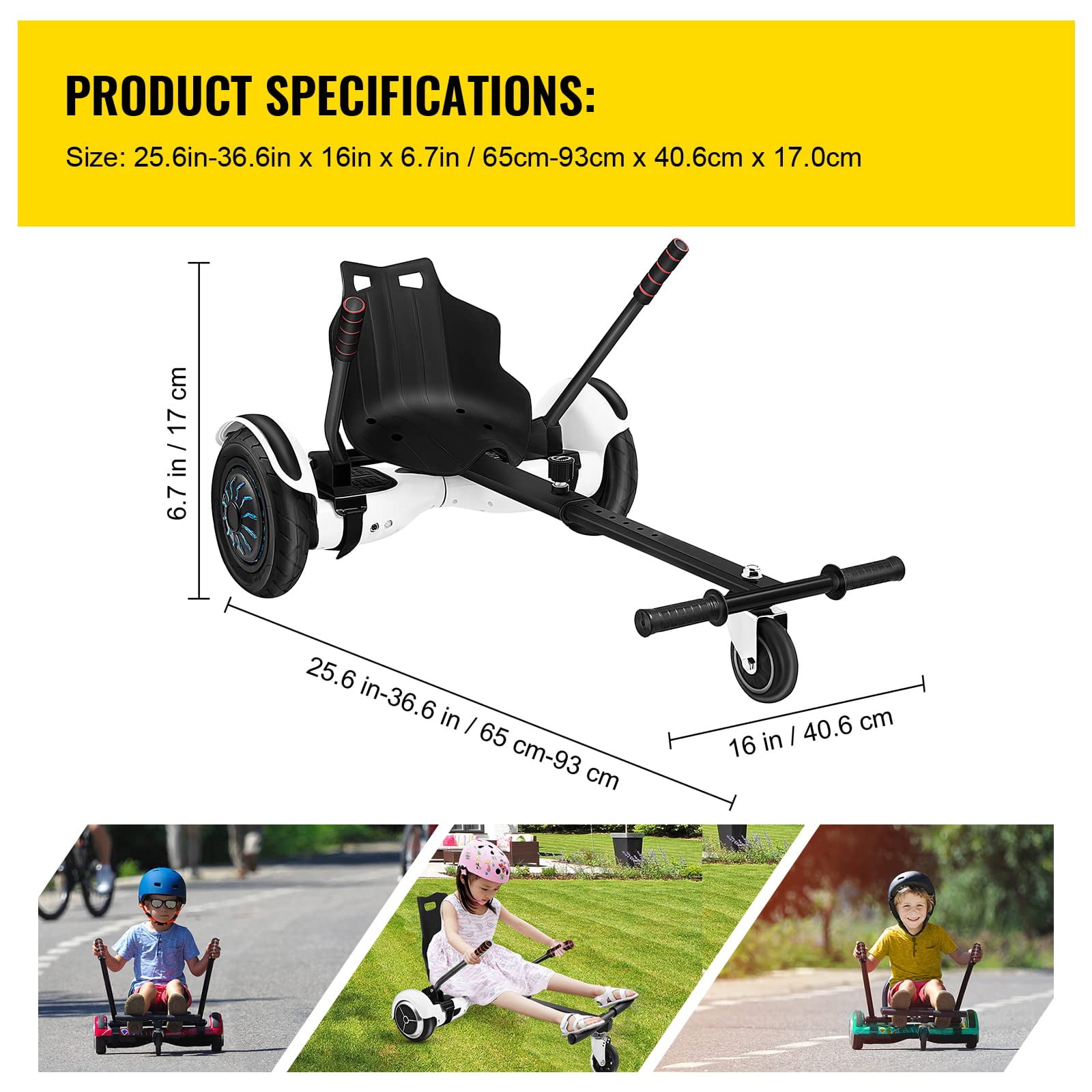 KFFKFF Hoverboard Kart Seat Attachment, Compatible with 6.5'', 8'', 10'' Models, Adjustable Frame for Children and Adults