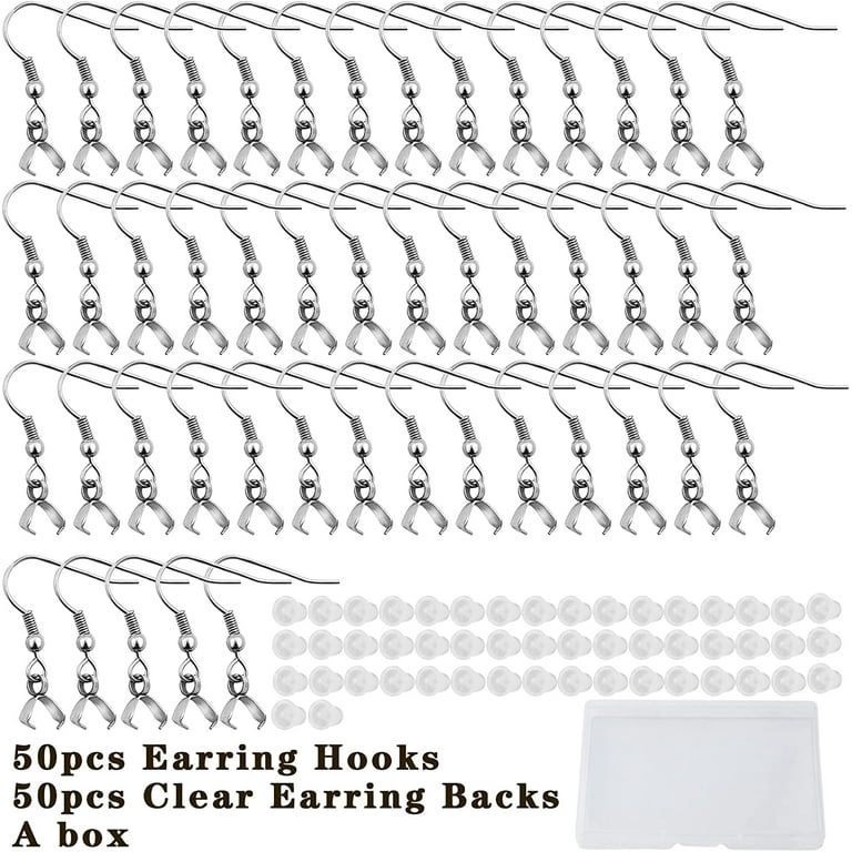 50PCS Earring Hooks Stainless Steel Pendant Clasp Ear Wires Buckle Fish  Hooks for DIY Jewelry Making
