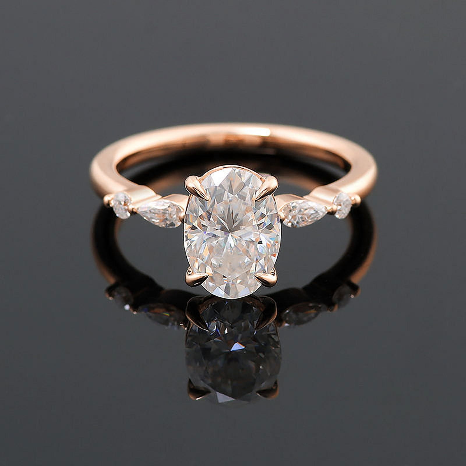 Cora Jewellery 1.5TCW Dainty Oval Moissanite Engagement Ring For Women, 14K Rose Gold