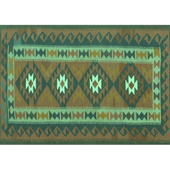 Ahgly Company Indoor Rectangle Oriental Turquoise Blue Traditional Area Rugs, 8' x 10'