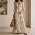thumbnail image 2 of HVOBTTY Womens Maxi Dress Deep V Neck Ruffle 3/4 Sleeve red Solid Color Long Romantic, 2 of 5
