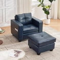 thumbnail image 2 of LAZZO Leather Ottoman, Square Faux Leather Bench with Extra Deep Cushion, Multi-Functional Footrest & Extra Seating for Living Room Bedroom, Blue, 2 of 3