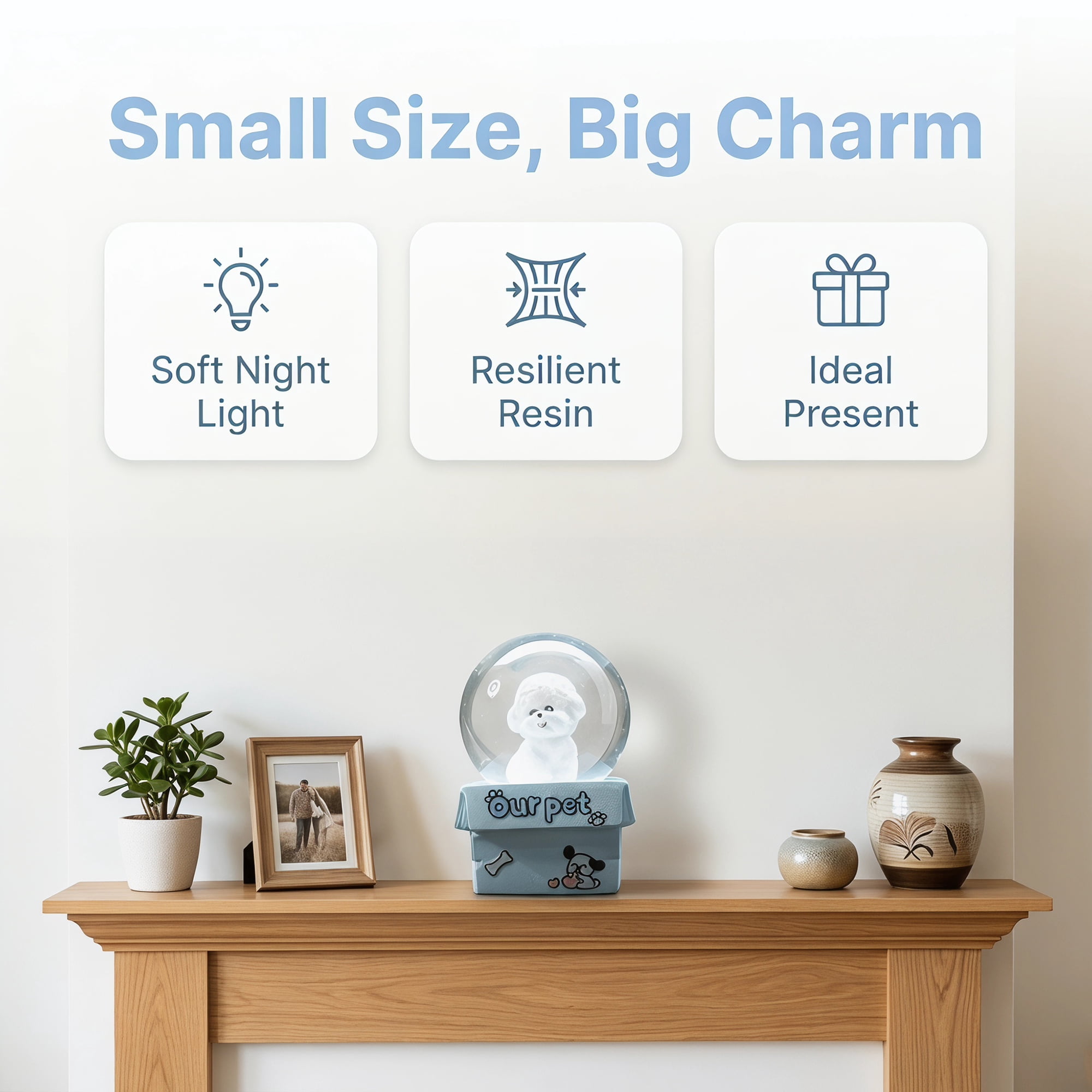 Unique Bargains Cartoon Light Up Crystal Ball Resin Snow Globe Figurine Desktop Blue