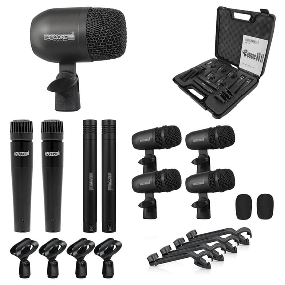 9-Piece Professional Drum Microphone Kit with Carry Case, All-Metal Wired Mics for Full Drum Set, Live & Studio Recording