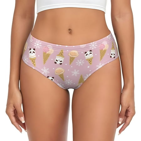 Cartoon Cute Panda Cone Pink Womens Briefs Underwear  No Show Seamless Underwear for Women  Soft Stretch Women s Panties  Classic Hipster Panties Bikini Underwear Briefs for Ladies