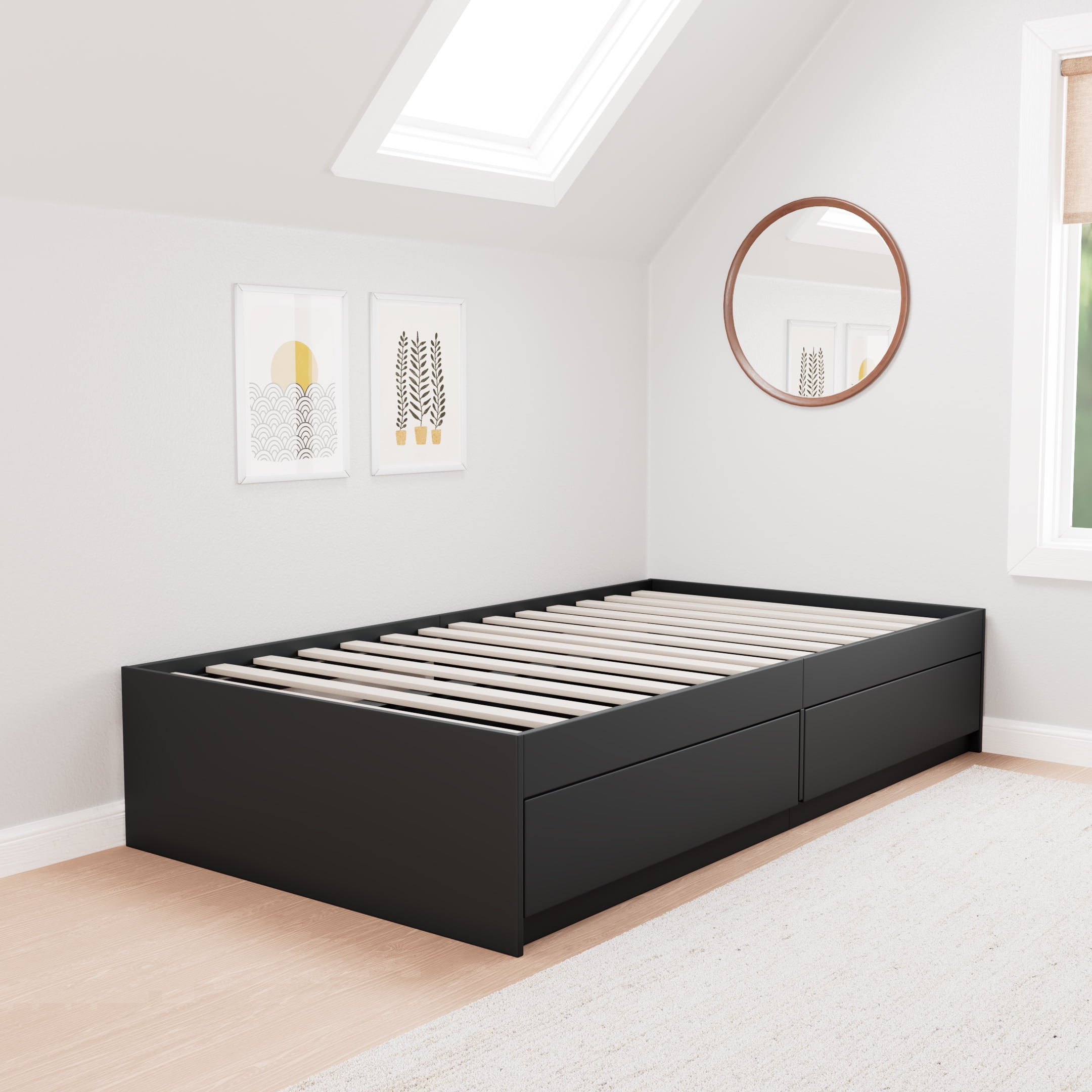 Black twin bed cheap frame with storage