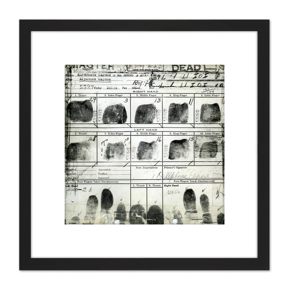 Al Capone's Finger Record Mafia 8X8 Inch Square Wooden Framed Wall Art Print Picture with Mount
