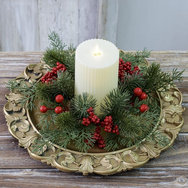 pstuiky Guirnalda de anillos para velas navideñas con bayas rojas. Ideal para decorar la cocina o como centro de mesa navideño.