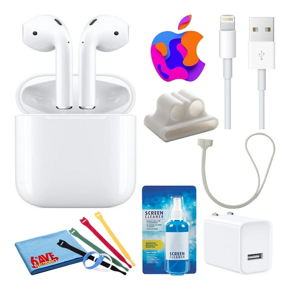 Apple AirPods with Wireless Charging Case (2nd Gen) (MRXJ2AM/A) Bundle with Cable Ties + USB Charger + Cleaning Kit