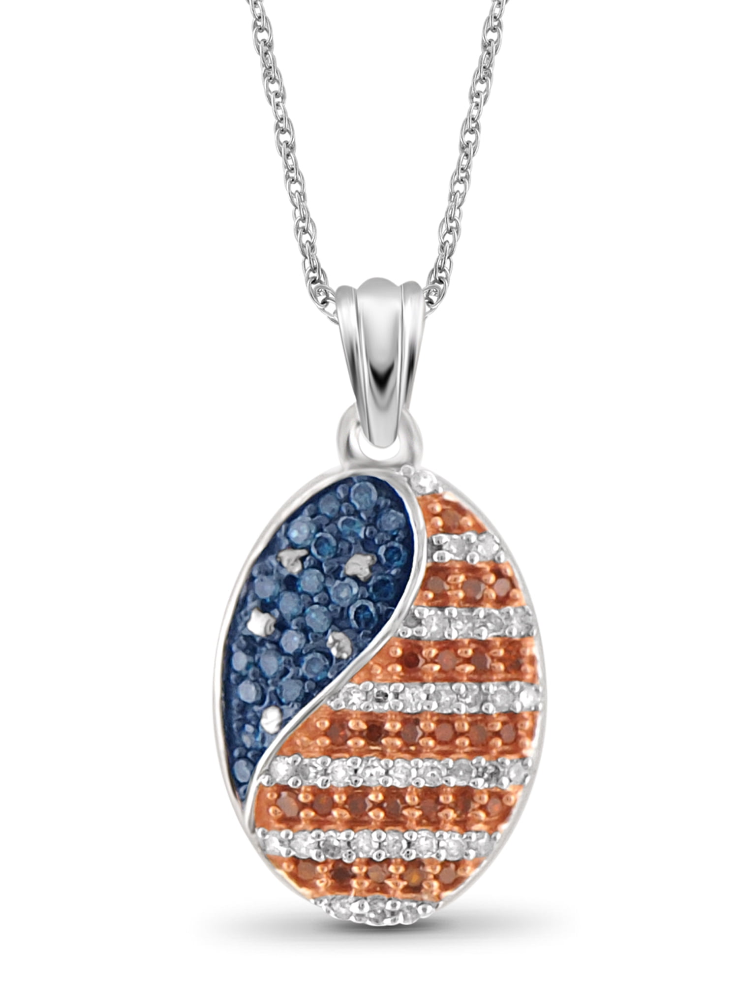 Jewelersclub 1 4 Carat T W Multi Color Diamond Sterling Silver American Flag Oval Shape Pendant 18