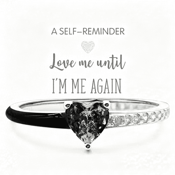 DESIGNICE Love Me Until I'M Me Again Black Heart-Cut Half Enamel Ring,Black Heart Self-Love Ring,Jewelry Birthday Gifts for Women,Daughter,Wife,Friends,Black Rings for Women