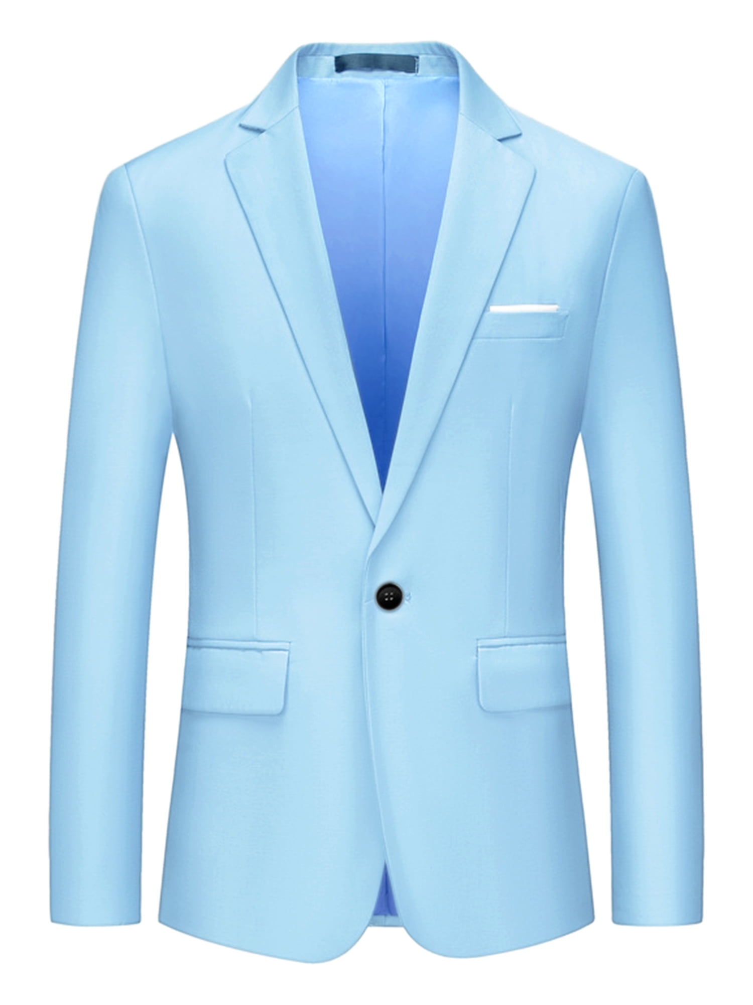 Unique Bargains Men's Slim Fit Blazer Single Breasted One Button Sports Coat 2XL Light Blue