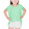 thumbnail image 2 of Kavio! Girls 3-6X Sheer Jersey Raw Edge Side Fringe Asymmetrical Cap Sleeve CropTop Azure 4, 2 of 3