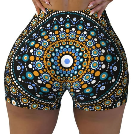 Workout Shorts Women  Dot Mandala Biker Shorts for Women Running Gym Spandex Shorts Tummy Control