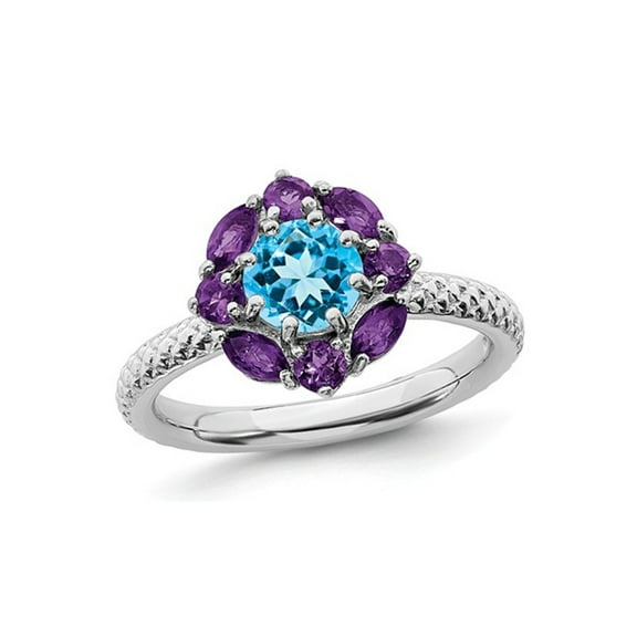 Gem & Harmony 1.60 Carat (Ctw) Blue Topaz and Amethyst Ring in Sterling Silver for Women
