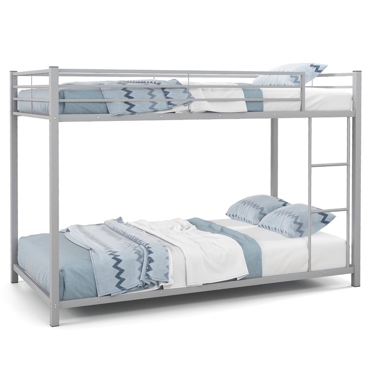 Gymax Twin Over Twin Low Metal Bunk Bed with Guardrails photo 2