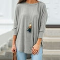 thumbnail image 4 of T-shirt Décontracté pour Femmes, Couleur Unie, Manches 3/4, Col Rond, Ourlet Irrégulier, Grande Taille, 4 of 8