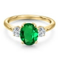 thumbnail image 3 of Gem Stone King 18K Yellow Gold Plated Silver Green Nano Emerald and Lab Grown Diamond Engagement Ring for Women | 2.04 Cttw | Oval 9X7MM | Gemstone May Birthstone | Size 7, 3 of 6