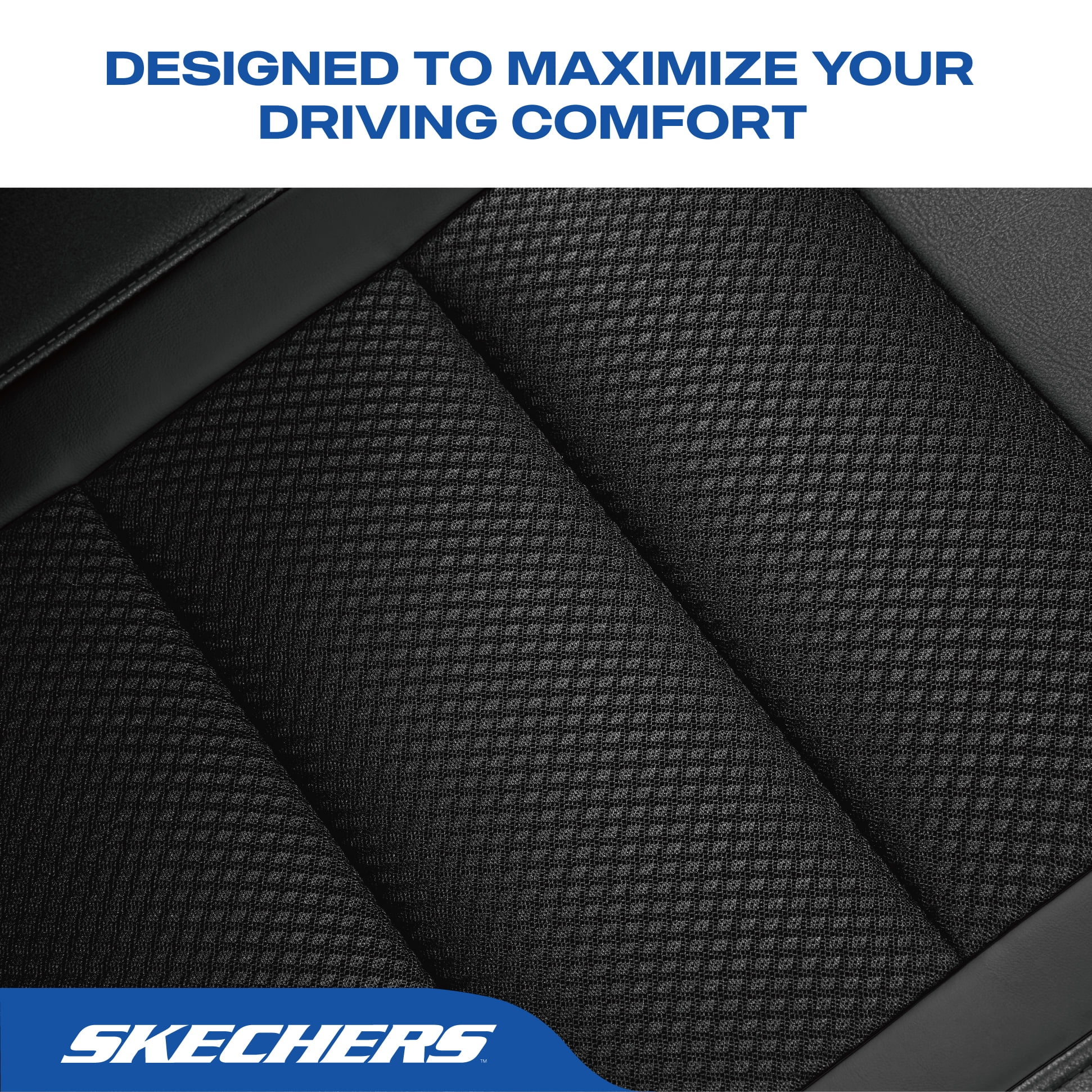 Skechers Leather Mesh Front Car Seat Cover – Premium Comfort with Breathable Mesh Panels, Durable Leather Construction, Universal Fit for Cars, Trucks, and SUVs - Black