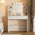 thumbnail image 6 of Small Vanity Desk with Mirror and Lights, 35.4in Makeup Vanity with 3 Color Adjustable Lights, Modern Dressing Table with 2 Drawers & Storage Shelves for Bedroom, White, 6 of 13