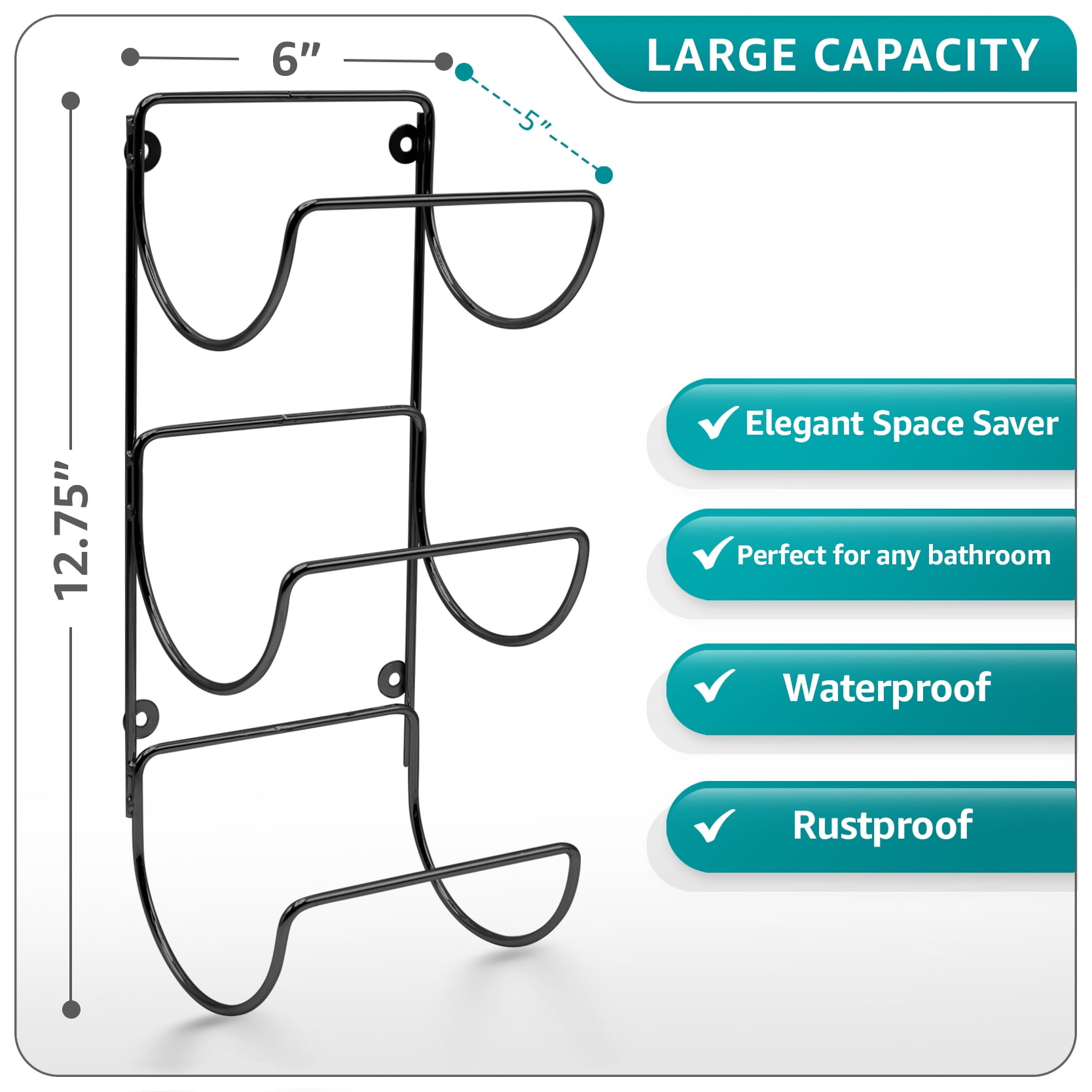 Sorbus Wall Mounted Metal Towel Rack Holder for Bathroom 2 x 2-Pack- Set of 4 (Black)